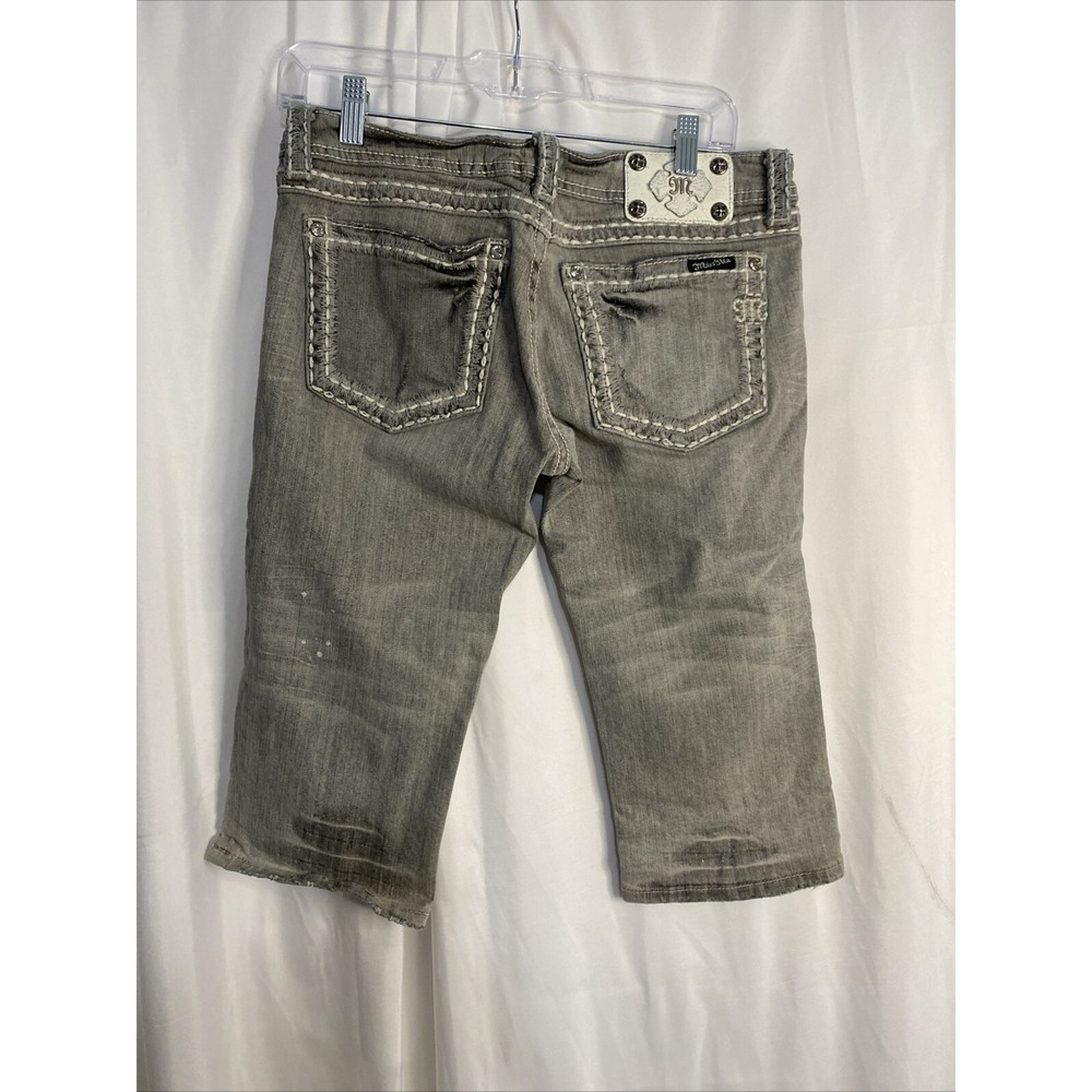 Miss Me Cropped Jeans Womens 29 Gray Good Distressed Embellished JP5014CR-3